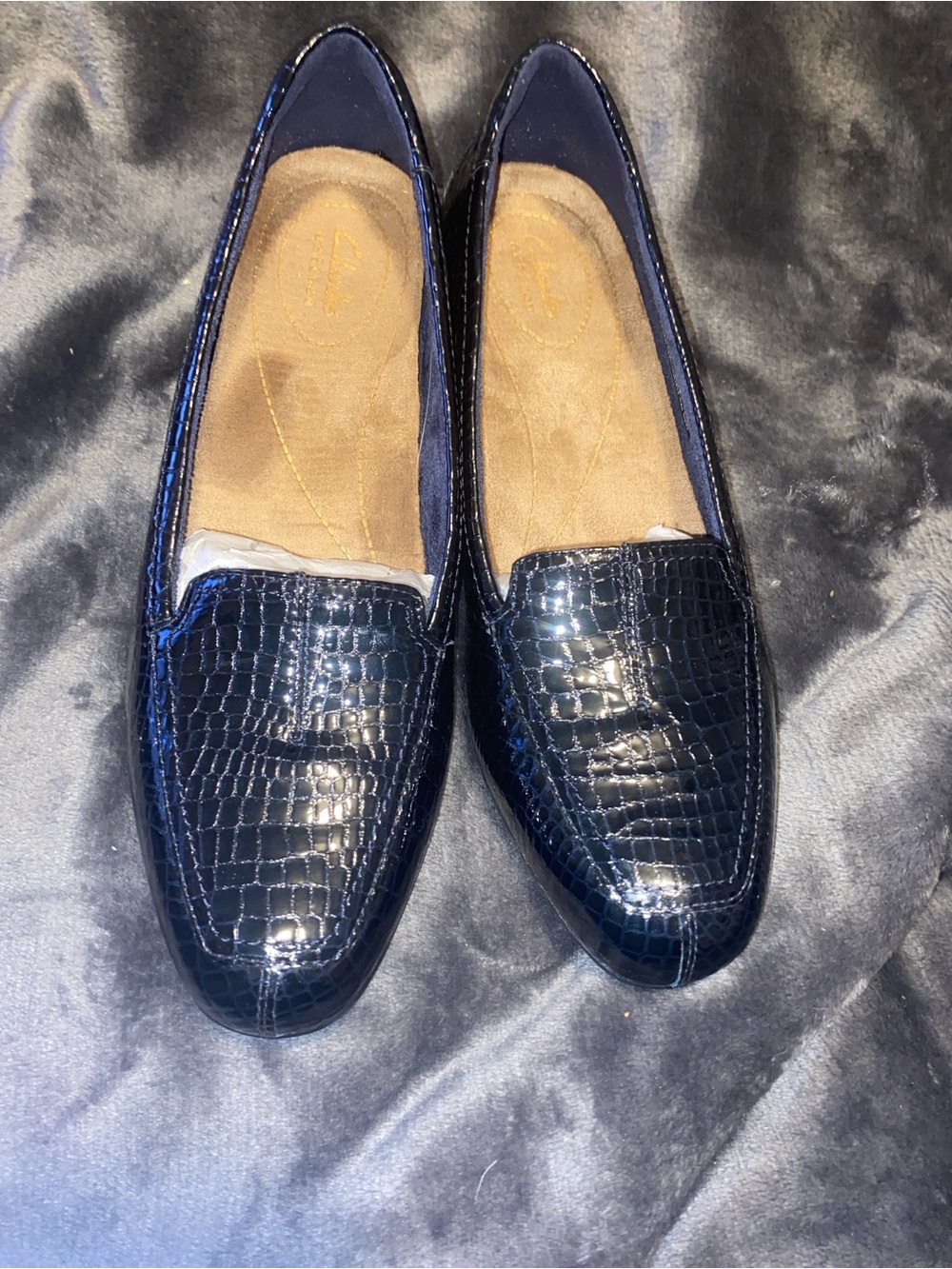Clarks Artisan Leather Navy Patent Croc-Embossed Slip-On Loafers
